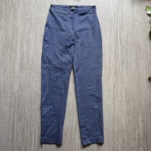 Vintage 90s Gingham Plaid Pants Blue Womens 7/8 High Waisted NY Garment Factory